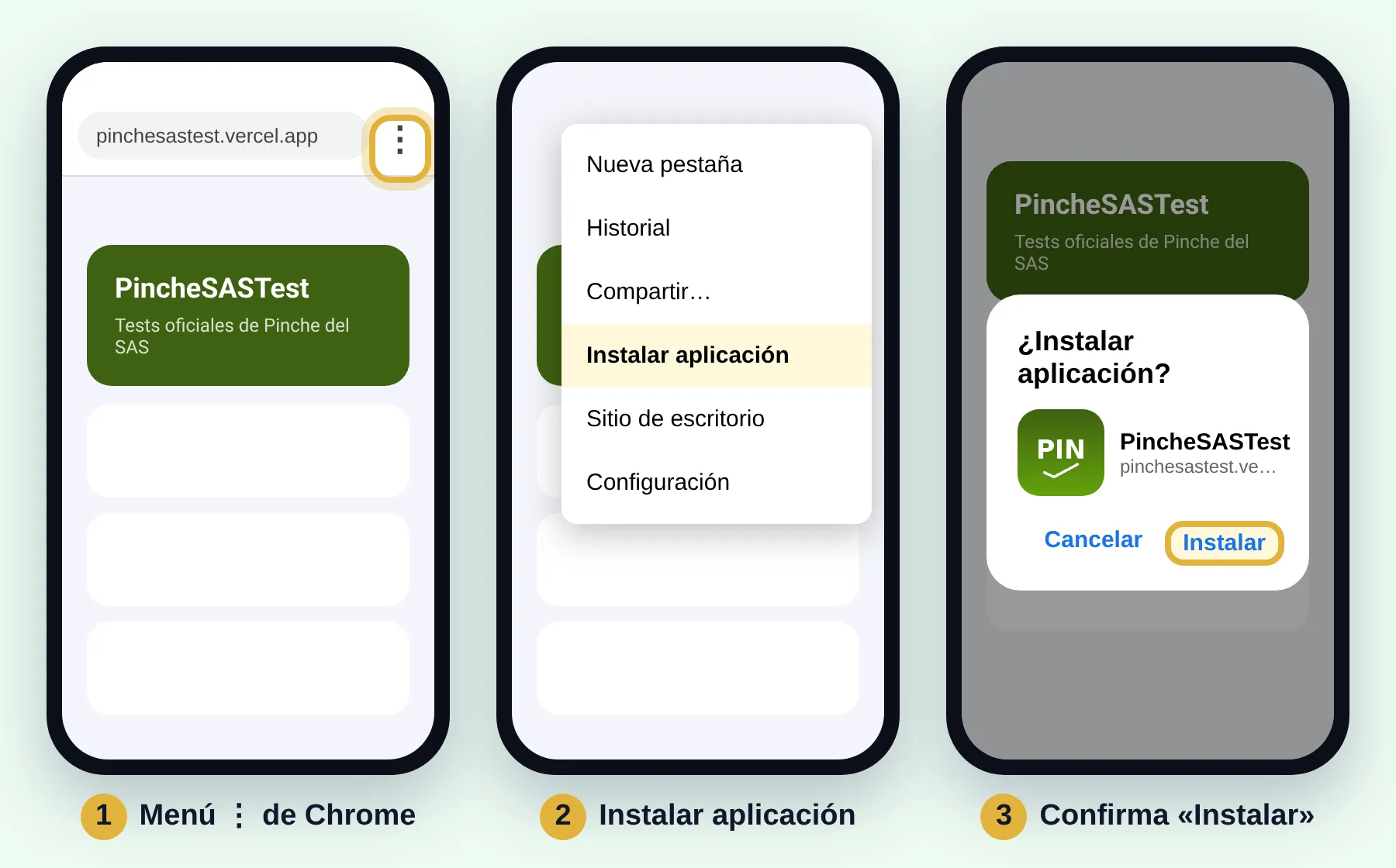 Chrome, menú, Instalar aplicación